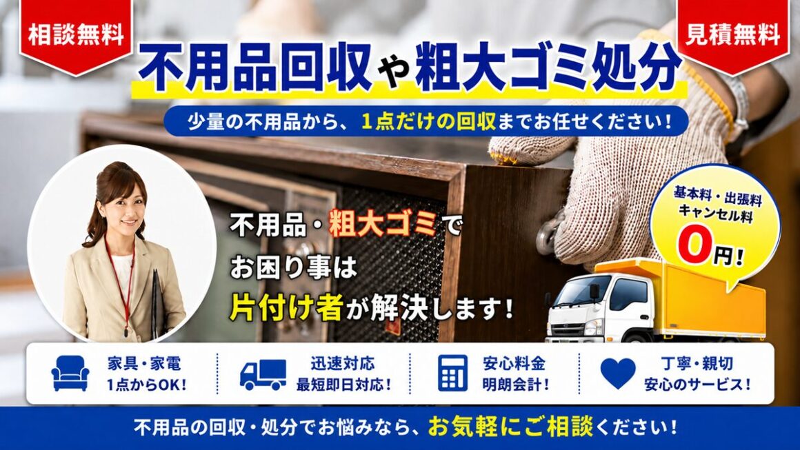 東京の不用品回収・粗大ゴミ処分【創業２０年】安いリサイクル費の片付け業者のバナー