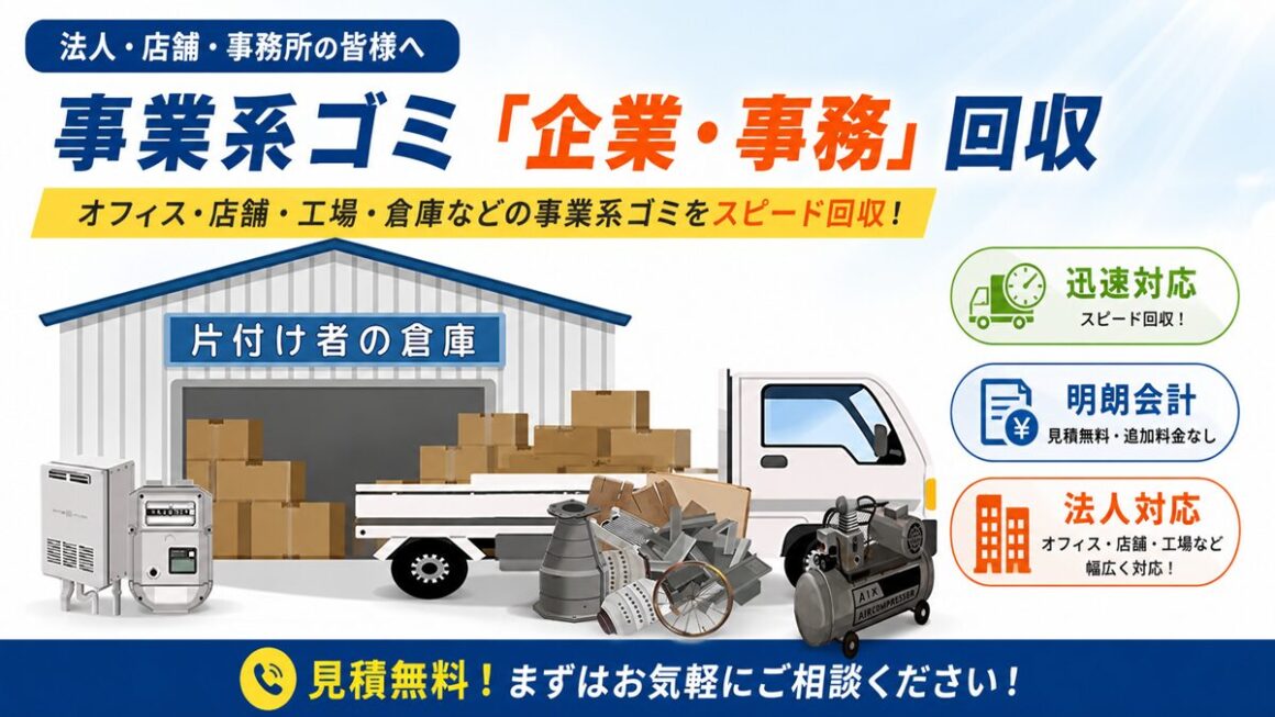 東京の事業ゴミ「企業・事務」回収｜廃棄物の撤去やリサイクル処分なら格安のヘッダー